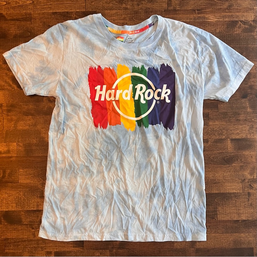 Hard Rock Cafe🏳️‍🌈pride🏳️‍🌈blue tie-dye rainbow graphic unisex M cotton tee